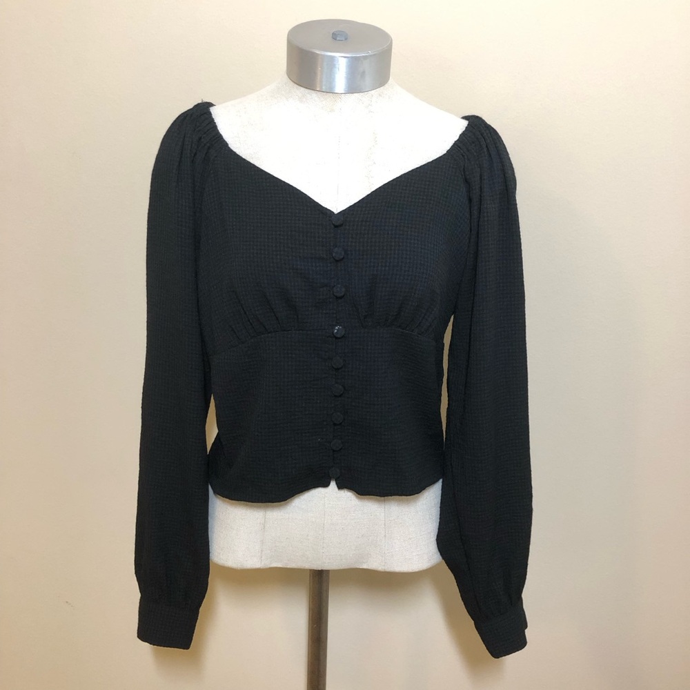 Madewell Preston puff sleeve top blouse button front gingham